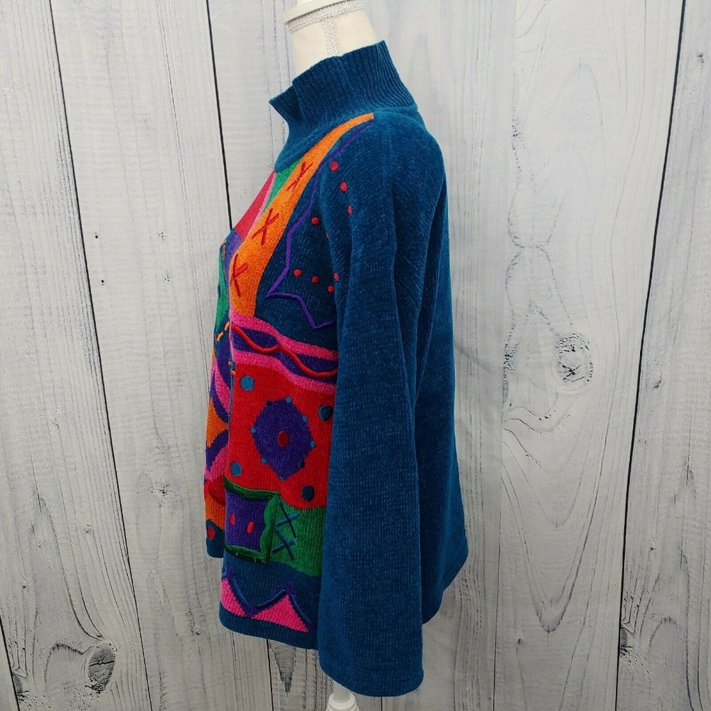 Vintage 80s Sweater Multicolor Shapes Geometric - Picture 3 of 7